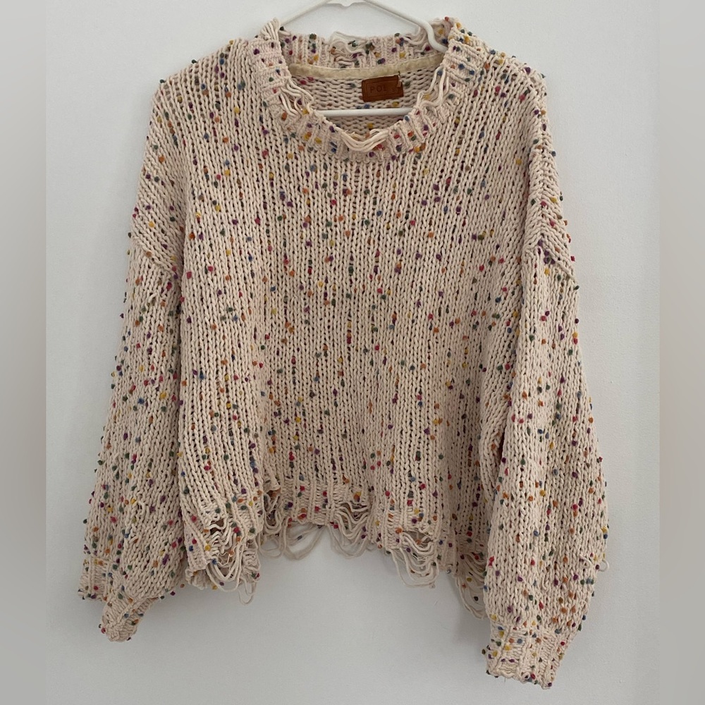 POL distressed confetti sweater